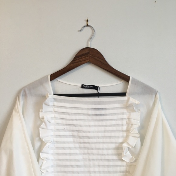 SOLD Frilly White Poplin Blouse - Picture 5 of 5